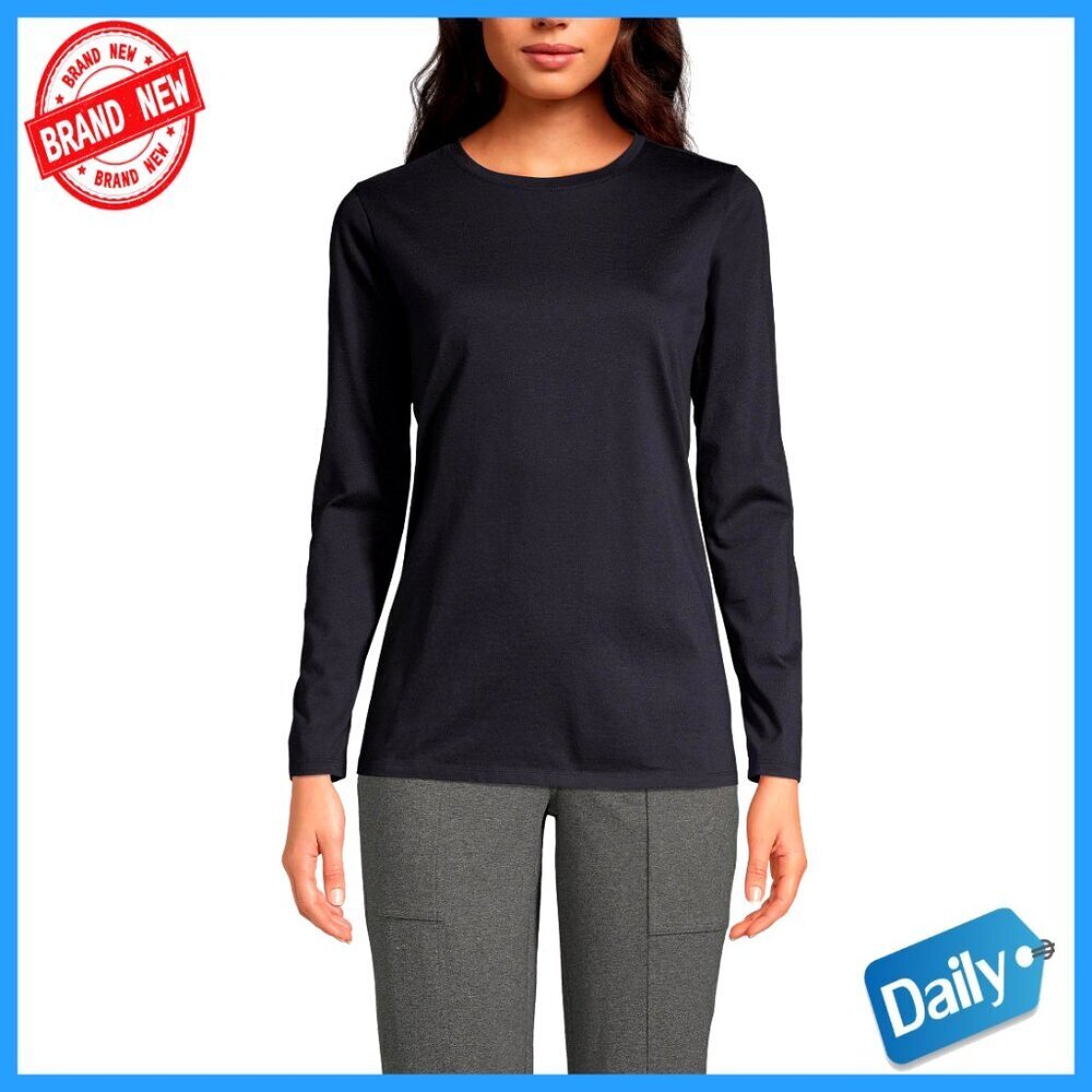 Supima Cotton Long Sleeve Crew Neck T-Shirt Relaxed Fit Mid-Hip Length